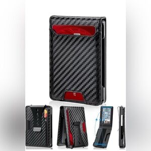 Airzoo Wallet for Men Slim, RFID Blocking Money Clip & ID Window, Carbon Fiber